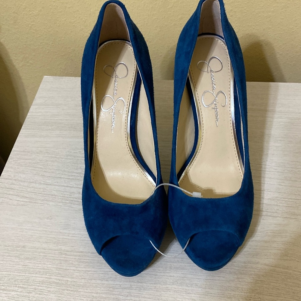Jessica Simpson blue teal 4 1/2 inch heel peep toe